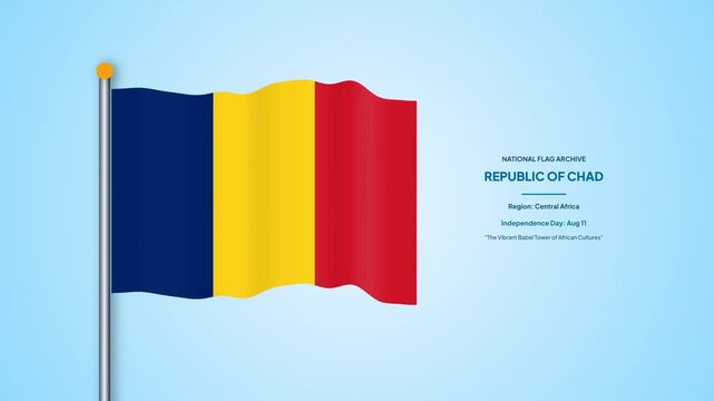Chad Flag Waving on Pole National Flag Archive Loop Animation for Presentation and Editorial Use