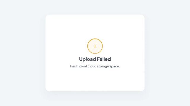 File Upload Failed Insufficient Cloud Storage Space Alert Motion Graphic