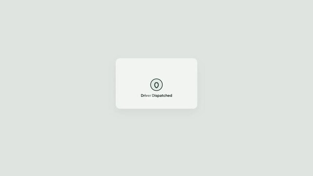 Express Delivery Status Notification Animation. Minimal flat UI design showing a commercial package arrival alert window, tracking status, map navigation button, and driver dispatched confirmation.