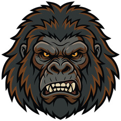 Obraz premium Aggressive gorilla head mascot logo illustration with fierce expression and sharp fangs for sports team or gaming emblem design