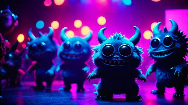 Group of Little Monsters Standing Together