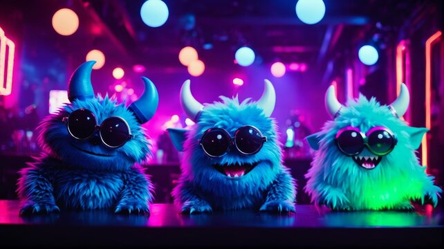 Three Furry Monsters Wearing Sunglasses
