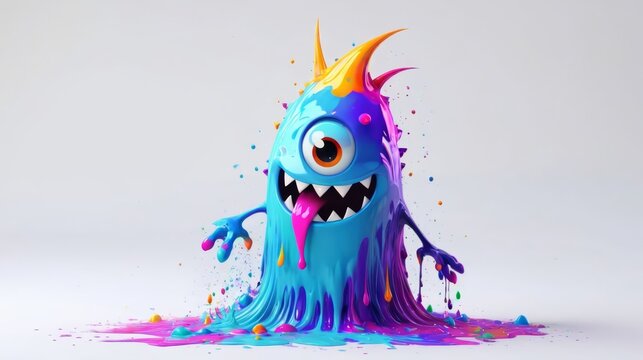 Blue and Purple Monster Covered in Splattered Paint