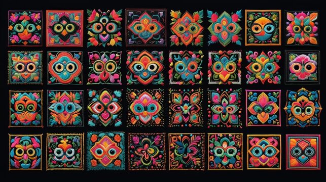 Assorted Designs on Black Background