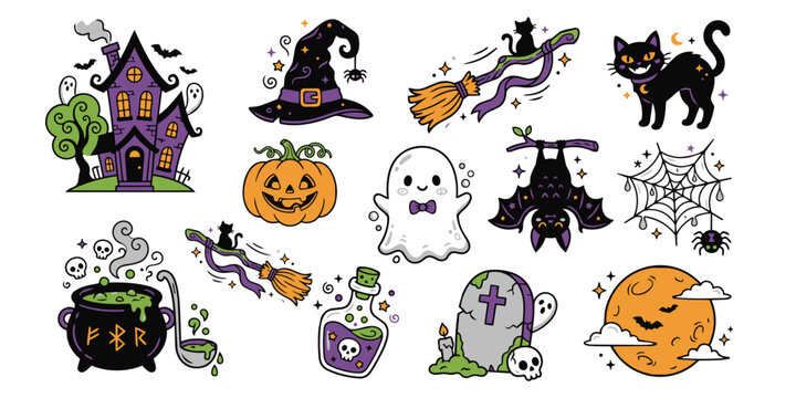Charming halloween illustration set spooky elements for festive designs and seasonal decorations