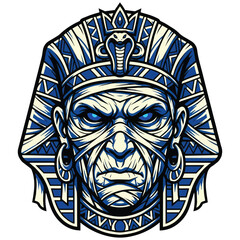 Obraz premium Ancient Egyptian Mummy Pharaoh Vector Mascot Logo with Blue Nemes Headdress