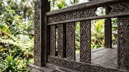Naklejka premium Intricate details of the veranda of the Loloan stilt house.