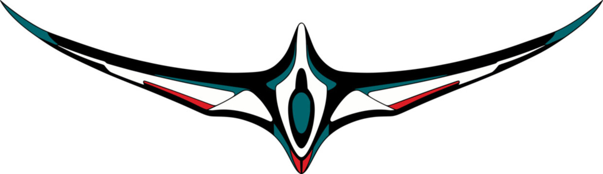 Futuristic white and navy blue manta glider spaceship, sci-fi cartoon vector illustration isolated on white background, top view
