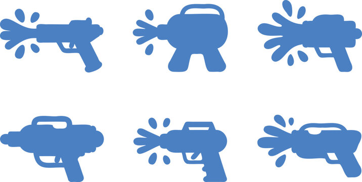 Blue water guns with splashes on white background for fun and playful designs