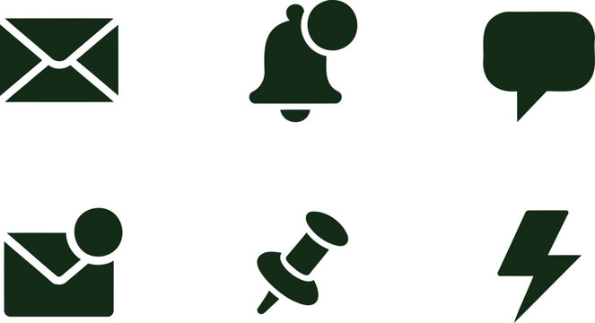 Set of green icons for notification and communication on white background