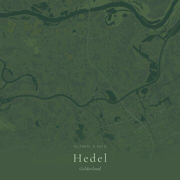 Sage Green Map of Hedel, Netherlands | Modern Scandinavian Wall Art
