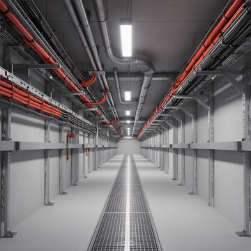 Symmetric underground cable corridor with high voltage lines and ventilation system for supercomputing facility