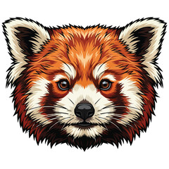 Obraz premium Detailed Portrait Illustration of a Red Panda Face with Vibrant Fur Textures and Expressive Eyes Centered on a White Background