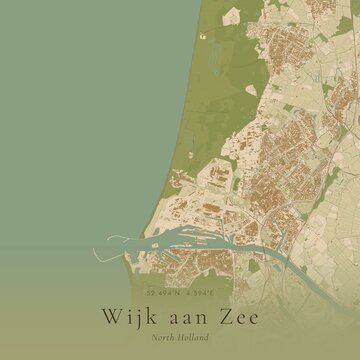 Sand Tone Map of Wijk aan Zee, Netherlands | Warm Neutral Wall Art