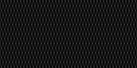 Fishing net seamless pattern. Soccer and football gates mesh. Fishnet texture. Basketball hoop and hockey net pattern. Sportswear texture. Chain link fence. Vector illustration on black background. © towilah