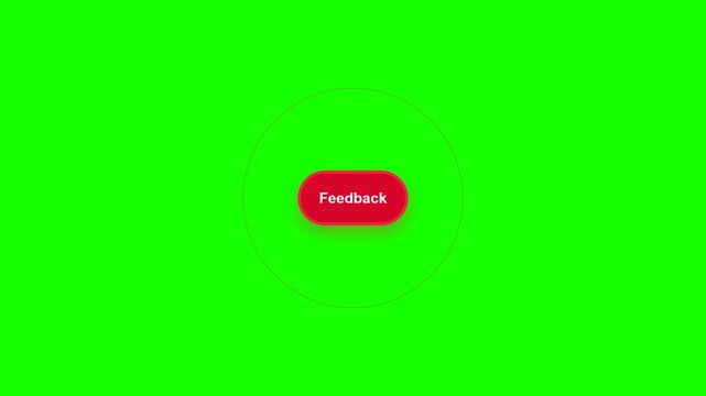 An isometric illustration of a red feedback button on a green and white background