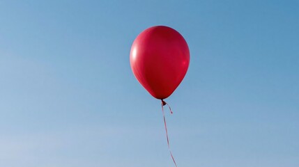 Obraz premium Single Vibrant Red Balloon Floating Freely Against a Clear Blue Sky with Attached String