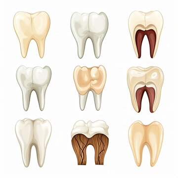 Dental Health Stages Cartoon Depiction of Tooth Decay and Healthy Teeth Illustration