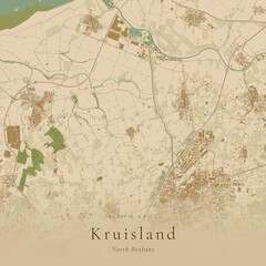 Naklejka premium Sand Tone Map of Kruisland, Netherlands | Warm Neutral Wall Art