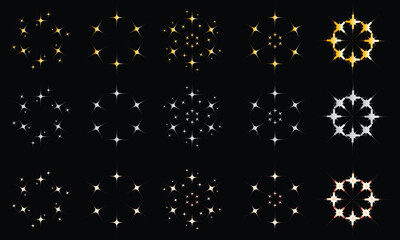 Fototapeta premium Set of sparkling gold and silver stars light effects for festive holiday celebration