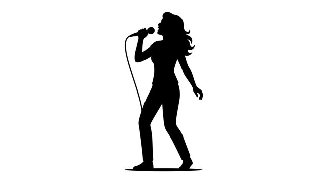 Silhouette of a female singer performing with a microphone.