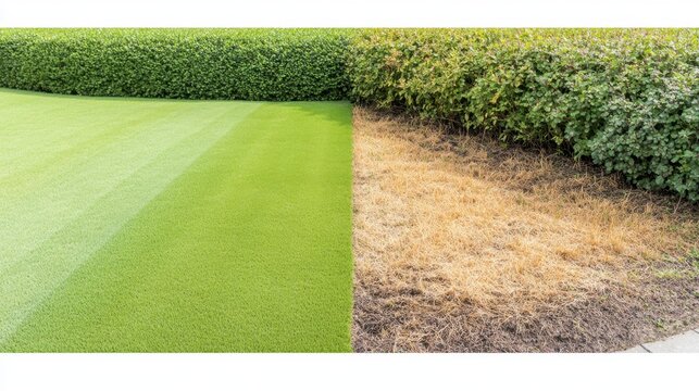 Perfectly Trimmed Jade-Green Grass Versus Dry Lawn Texture