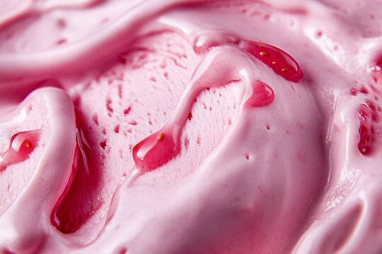 Close-up of melting strawberry ice cream with glossy texture