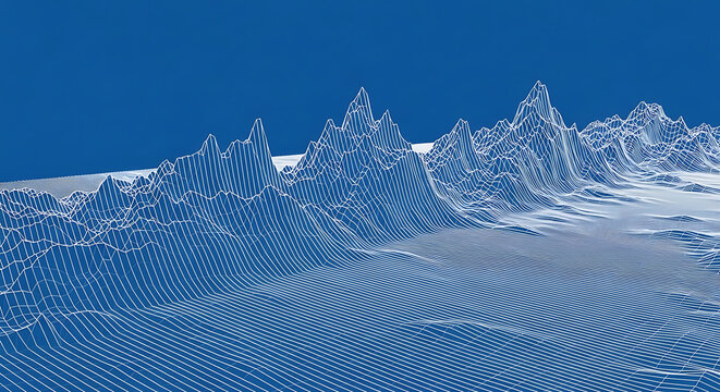 Abstract 3D digital landscape with dotted mesh surface and mountain peaks abstract landscape mountains technology wireframe visualization geometric innovation