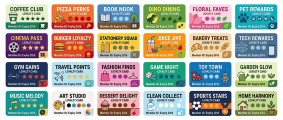 Collection of diverse loyalty cards with various themes © grendel