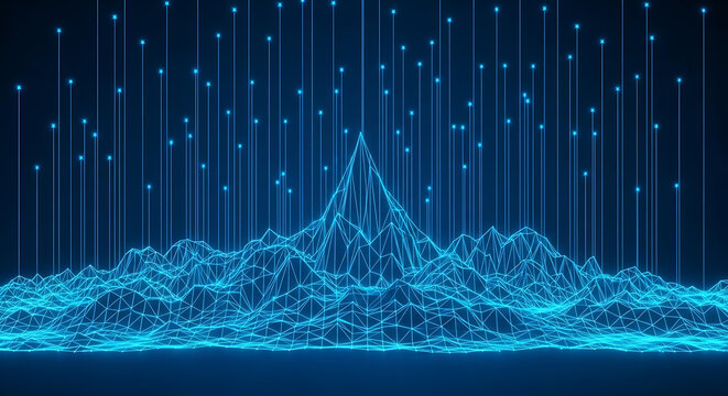 Abstract digital mountain landscape with glowing network data lines mountain technology abstract landscape connection internet communication information structure background