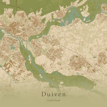 Sand Tone Map of Duiven, Netherlands | Warm Neutral Wall Art