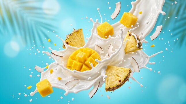 Tropical Fruit Splash with Mango Pineapple and Coconut Milk.
