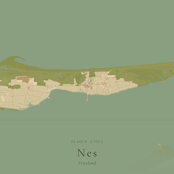 Sand Tone Map of Nes, Netherlands | Warm Neutral Wall Art