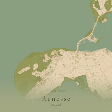 Sand Tone Map of Renesse, Netherlands | Warm Neutral Wall Art