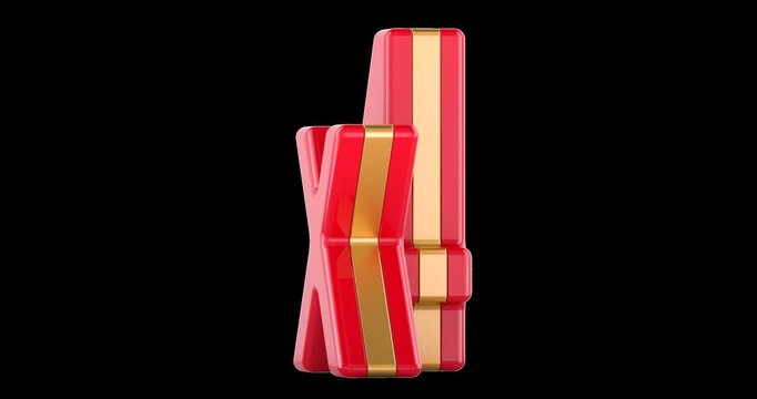 Red four times multiplier symbol rotation animation seamlessly loopable. 3D rendering isolated on transparent background