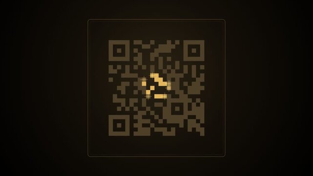 Golden QR Code Reveal with Glowing Sparkles on Dark Background