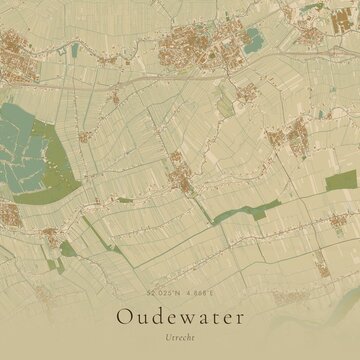 Sand Tone Map of Oudewater, Netherlands | Warm Neutral Wall Art