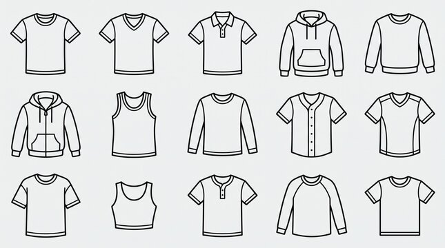 T-shirt designs, fashion illustrations, clothing templates, apparel outlines