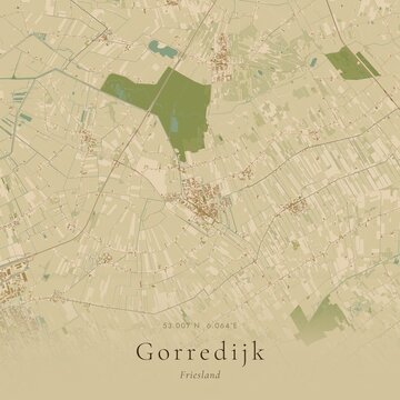 Sand Tone Map of Gorredijk, Netherlands | Warm Neutral Wall Art