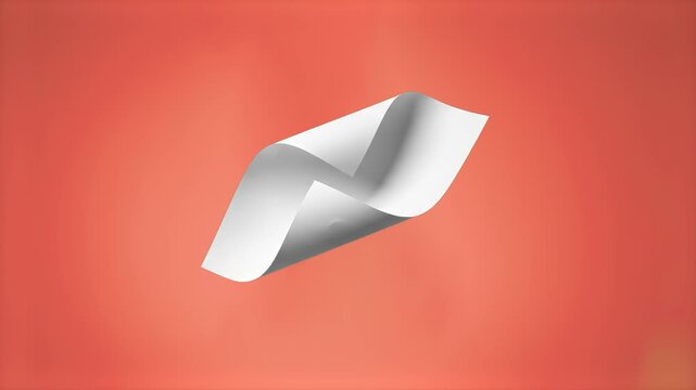 A single blank white sheet of curved paper gently floating and drifting in a warm red sky. This abstract, minimalist animation is ideal for creative writing themes, literary concepts, or poetic visual