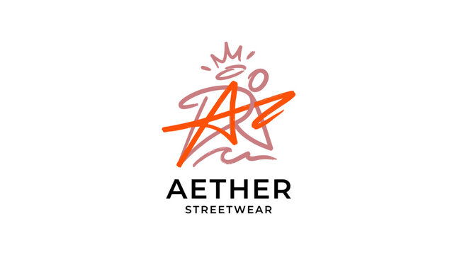 Aether Streetwear Hand Drawn Logo Design with Crown Symbol.