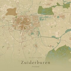 Naklejka premium Sand Tone Map of Zuiderburen, Netherlands | Warm Neutral Wall Art