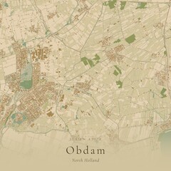 Naklejka premium Sand Tone Map of Obdam, Netherlands | Warm Neutral Wall Art