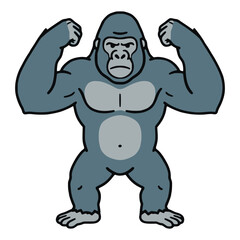 Naklejka premium cartoon strong gorilla monkey standing wild animal flat color vector illustration template design
