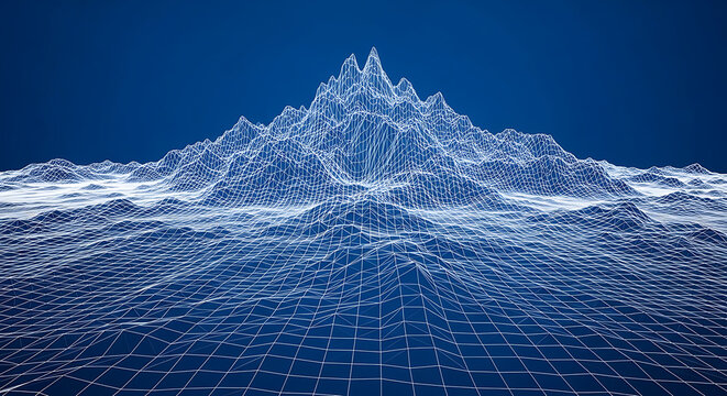 Abstract digital wireframe mountain landscape technology background with mountain wireframe technology abstract landscape geometric structure information connectivity background innovation