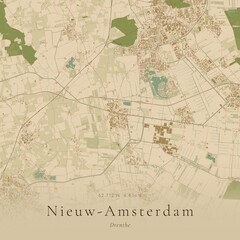 Obraz premium Sand Tone Map of Nieuw-Amsterdam, Netherlands | Warm Neutral Wall Art