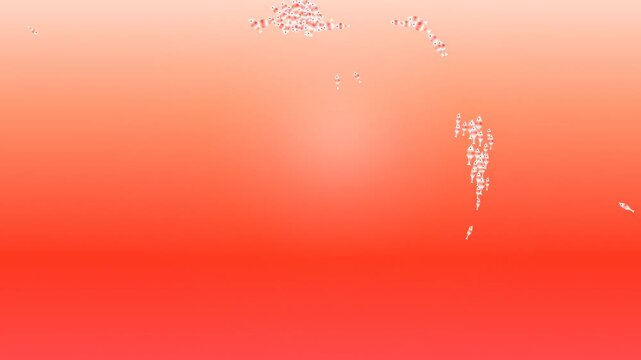 School of Cartoon Fish Swimming on a Red Gradient Background