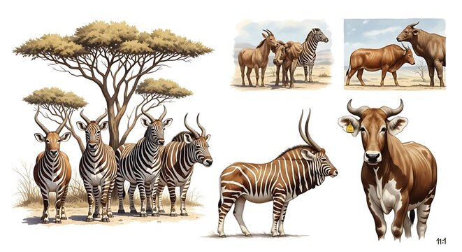African wildlife safari zebras wildebeest elephants and antelope.