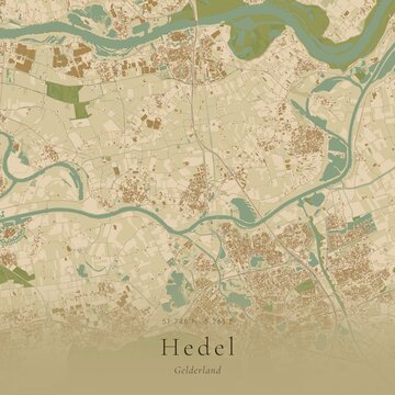 Sand Tone Map of Hedel, Netherlands | Warm Neutral Wall Art