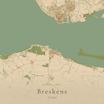 Sand Tone Map of Breskens, Netherlands | Warm Neutral Wall Art